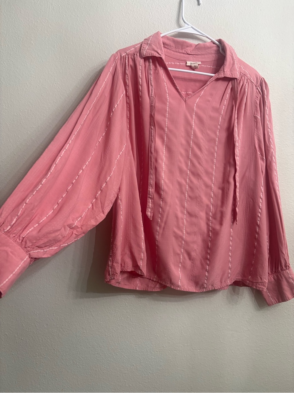 ANA A New Approach Women's Pink/White Long Sleeve Sheer Blouse Size XL